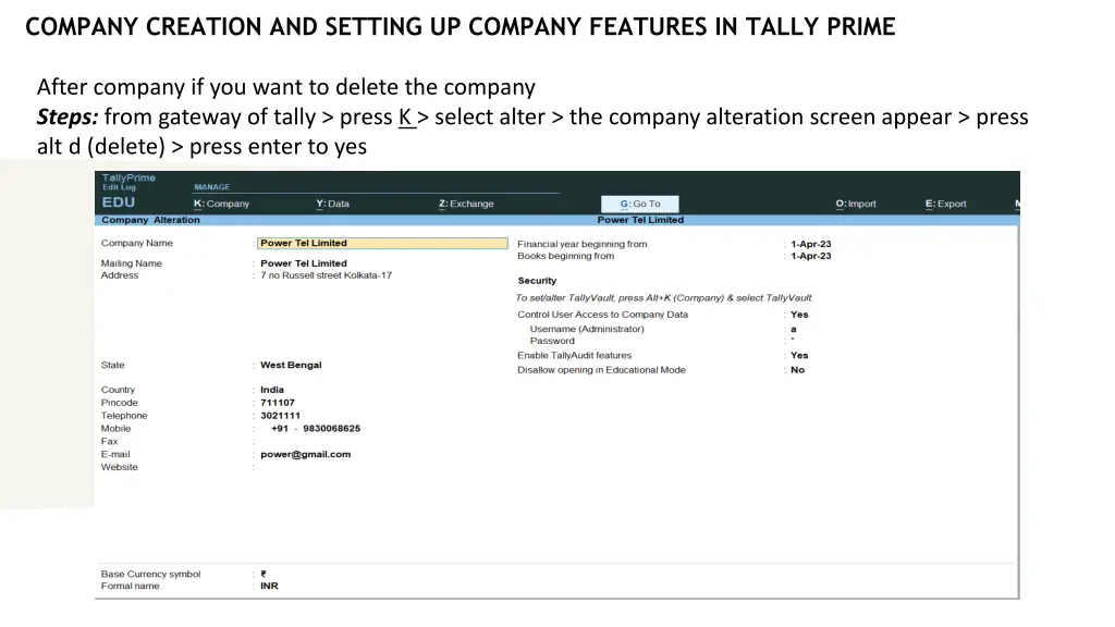 company creation and setting up company features 7