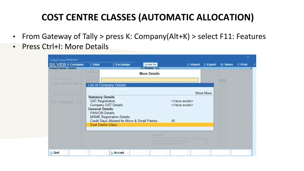cost centre classes automatic allocation 1