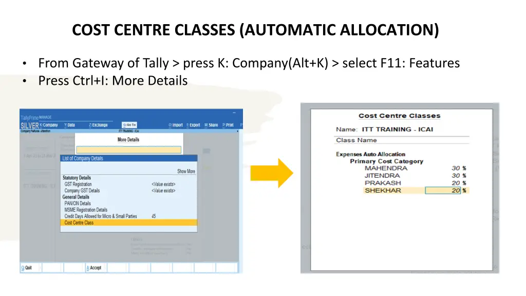 cost centre classes automatic allocation 2