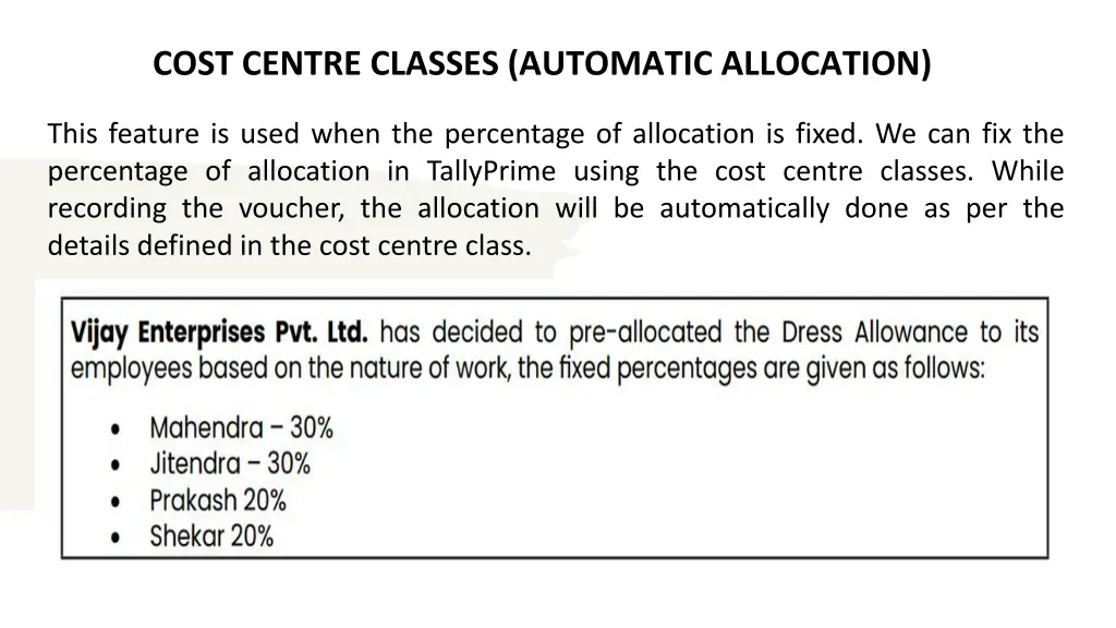 cost centre classes automatic allocation