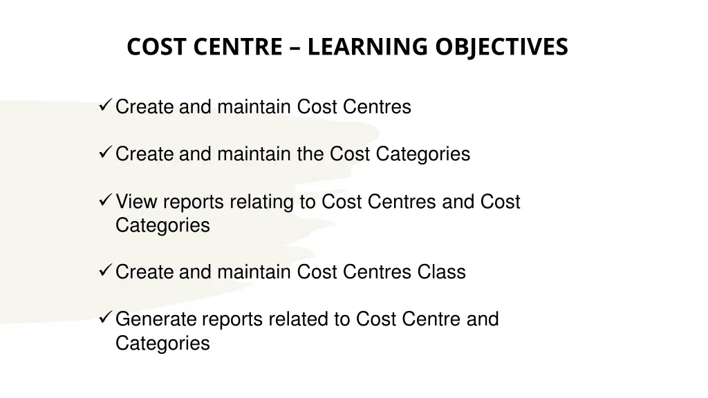 cost centre learning objectives