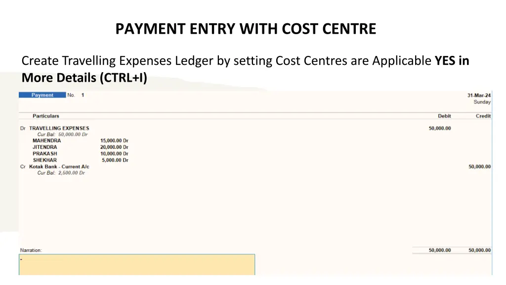 payment entry with cost centre