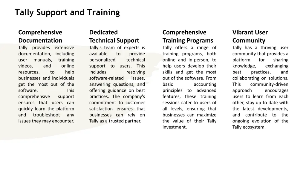 tally support and training