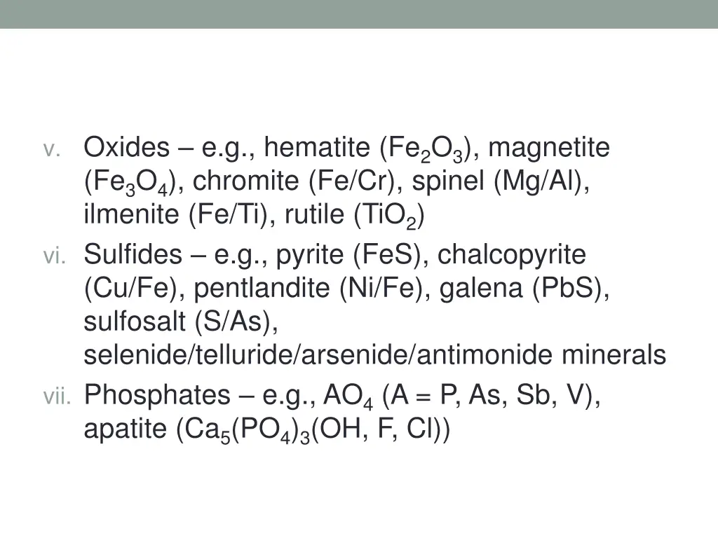 v oxides e g hematite fe 2 o 3 magnetite