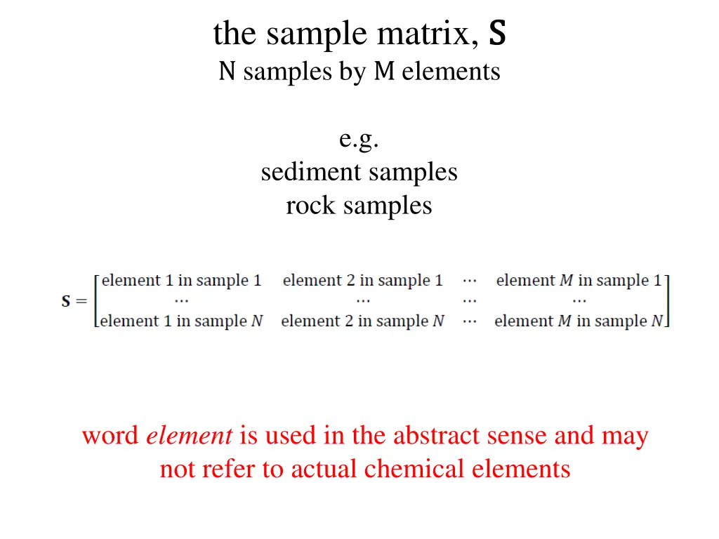 the sample matrix s s n samples by m elements
