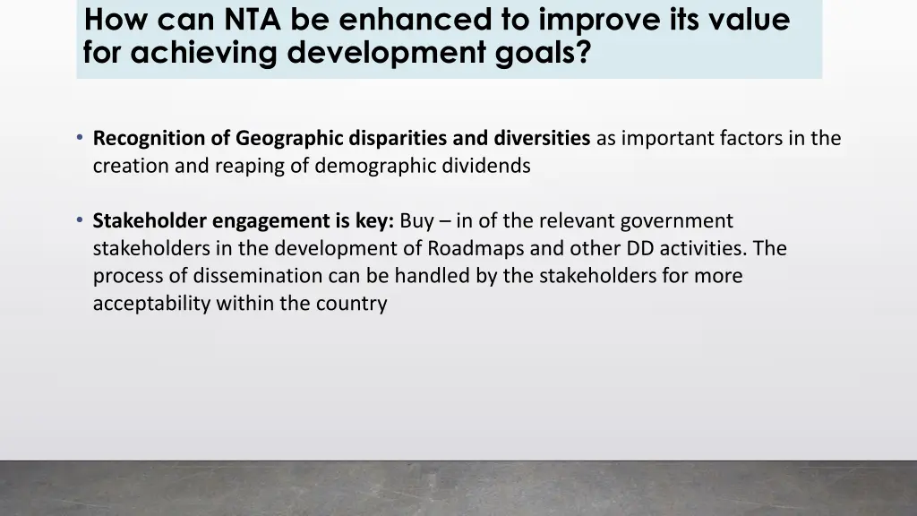 how can nta be enhanced to improve its value 1