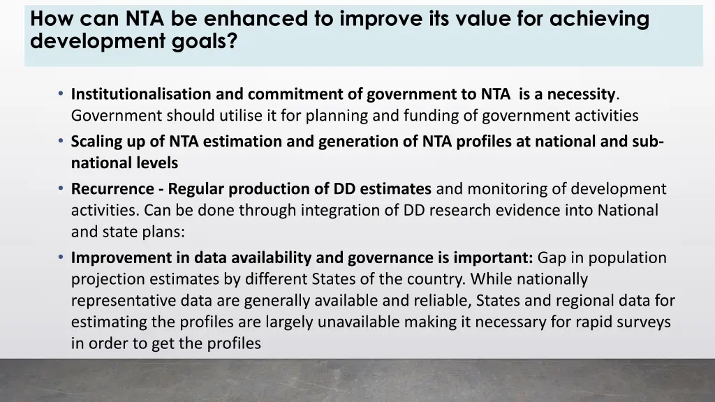 how can nta be enhanced to improve its value