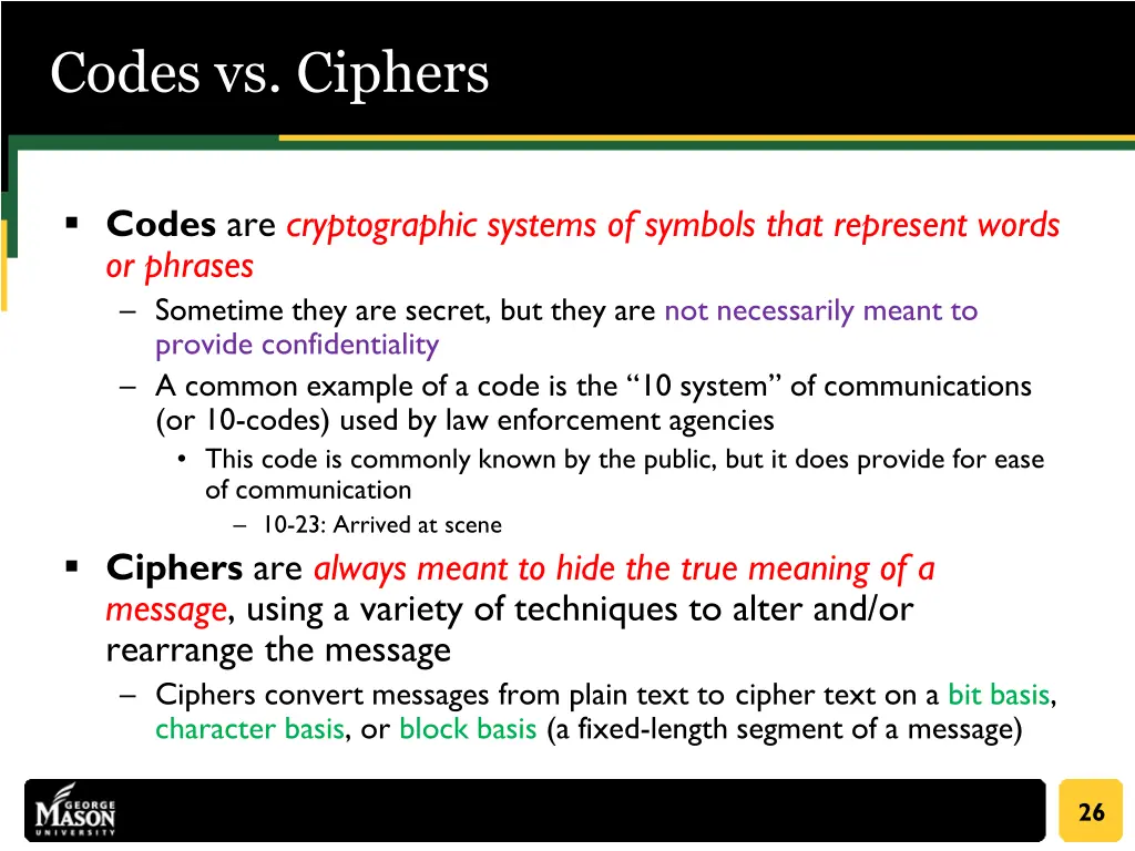codes vs ciphers
