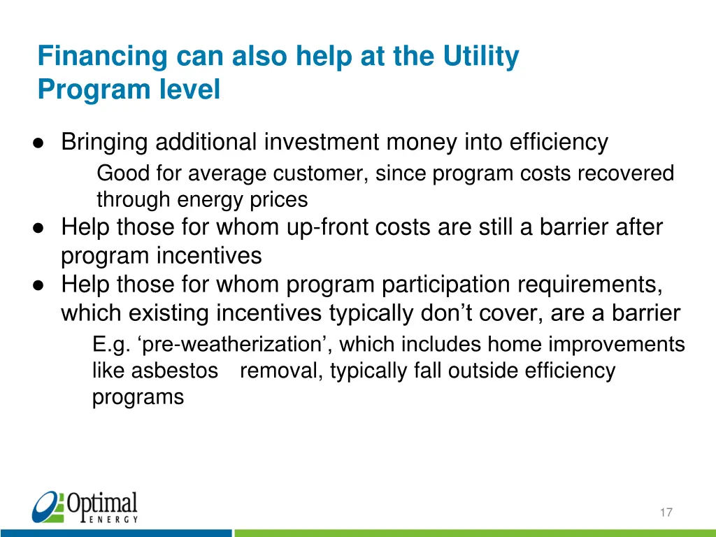 financing can also help at the utility program