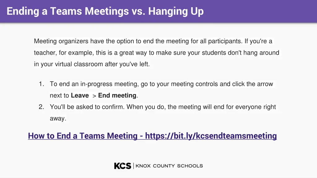 ending a teams meetings vs hanging up