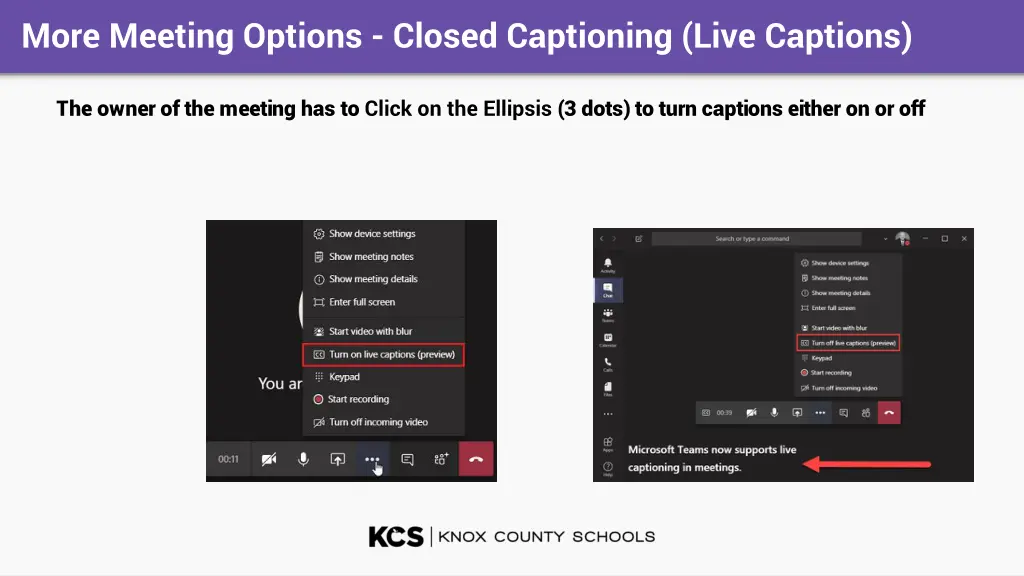 more meeting options closed captioning live