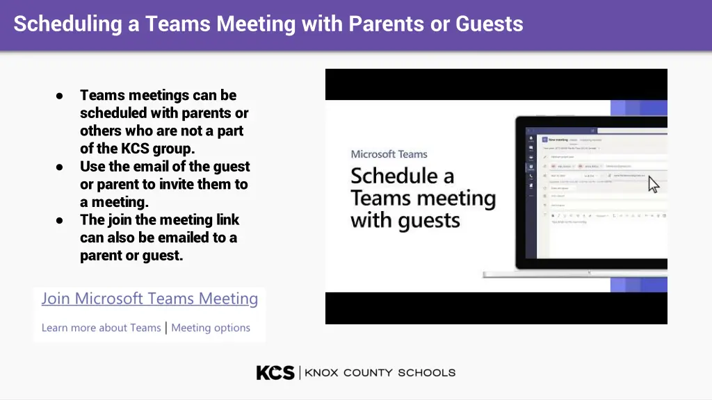 scheduling a teams meeting with parents or guests