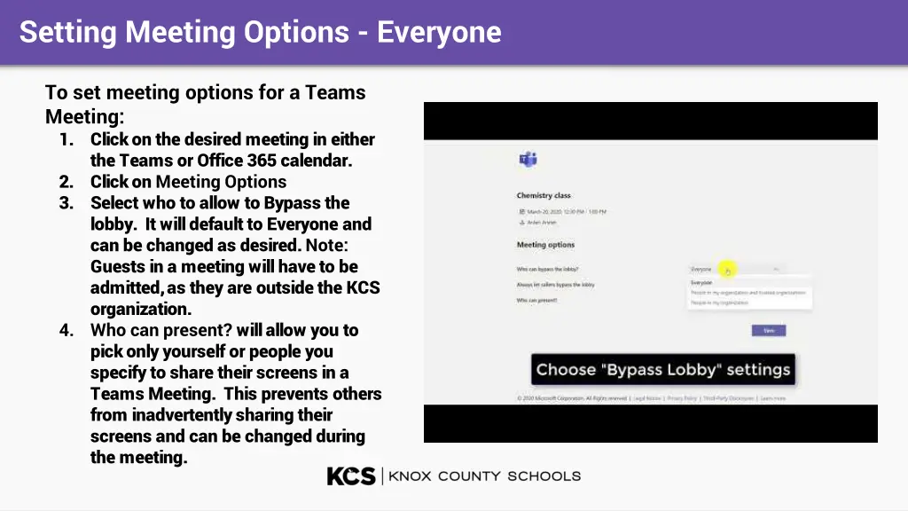 setting meeting options everyone