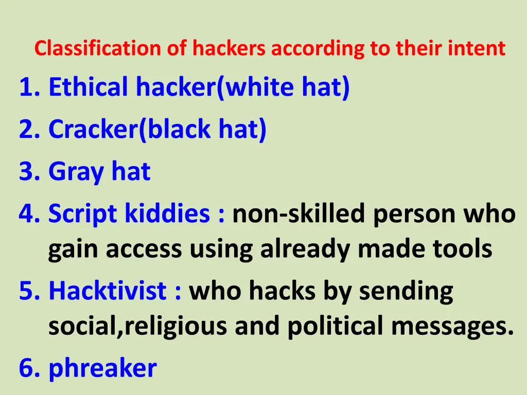 classification of hackers according to their