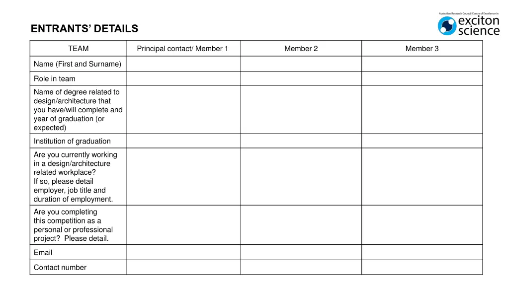 entrants details