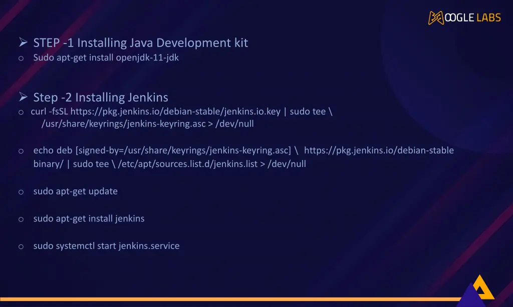 step 1 installing java development kit o sudo