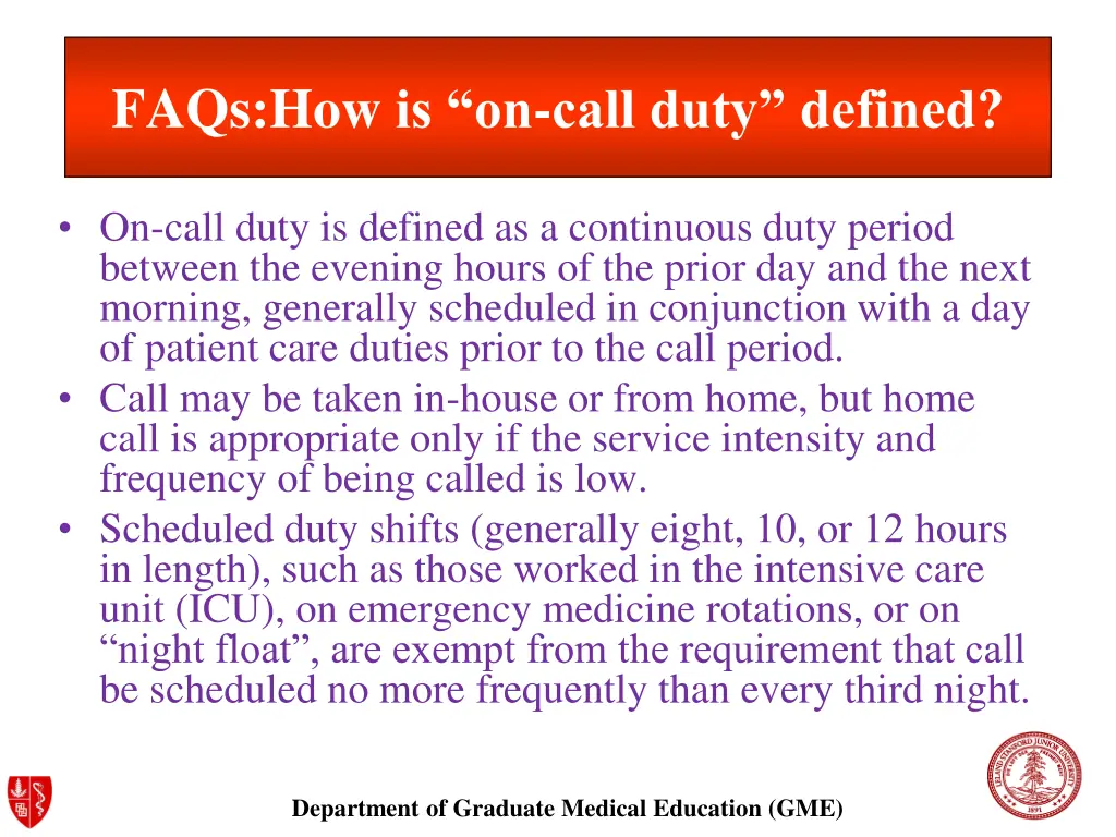 faqs how is on call duty defined