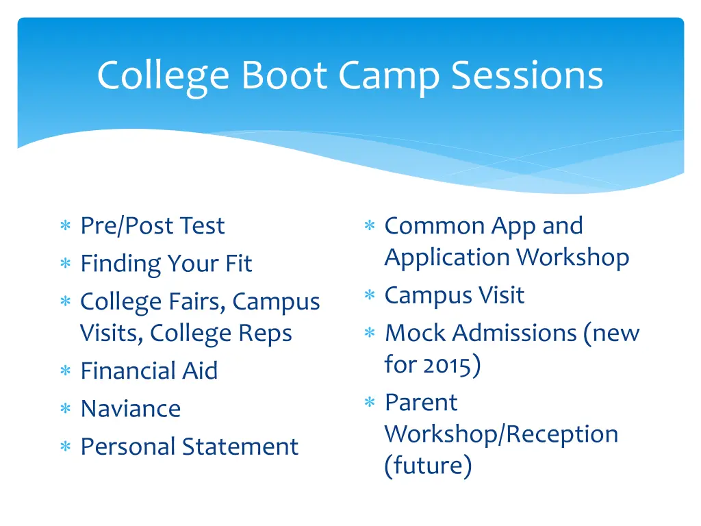 college boot camp sessions