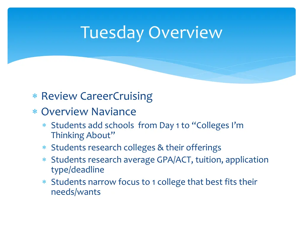 tuesday overview