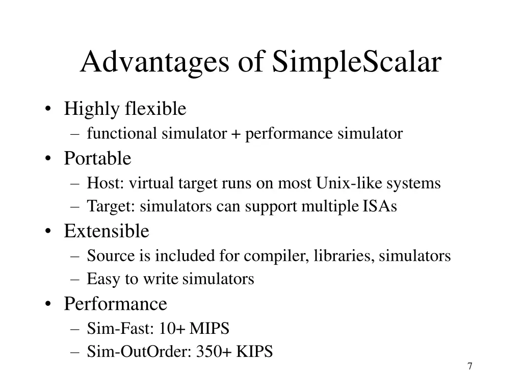 advantages of simplescalar