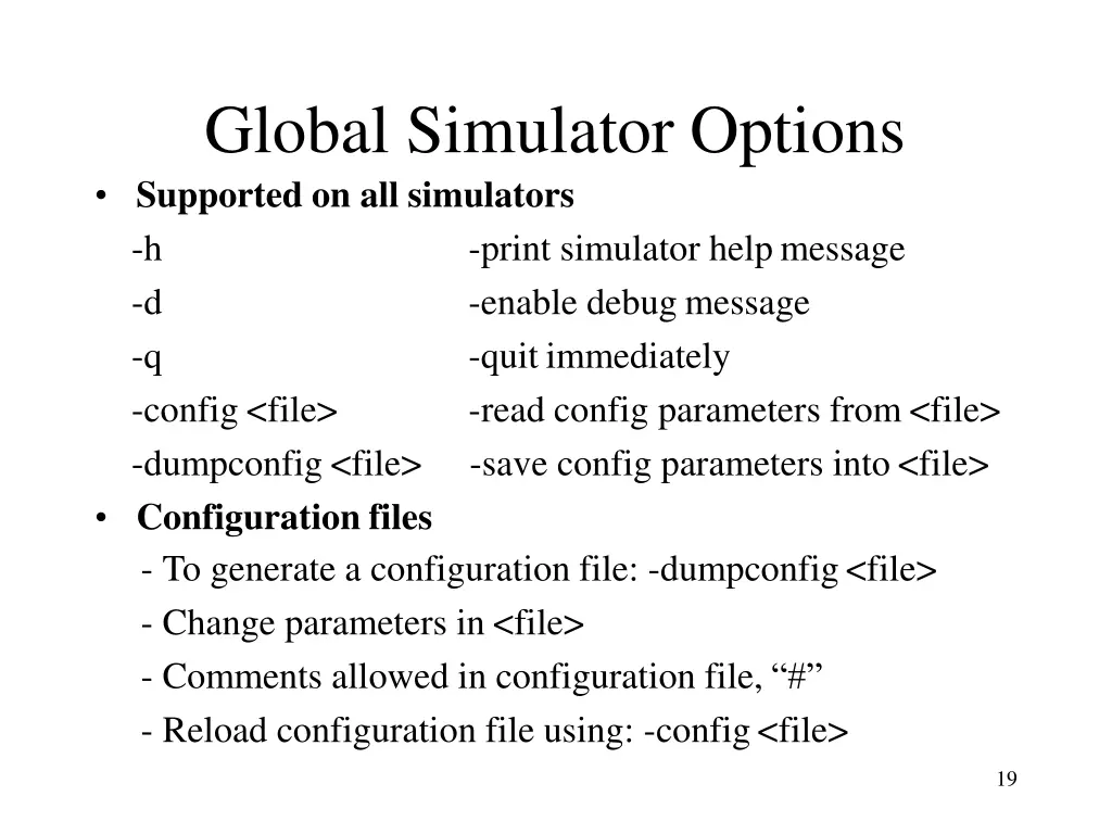 global simulator options supported