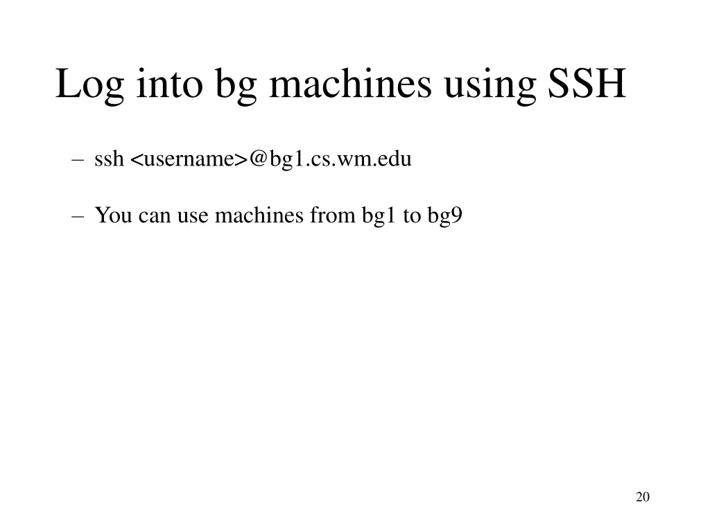 log into bg machines using ssh