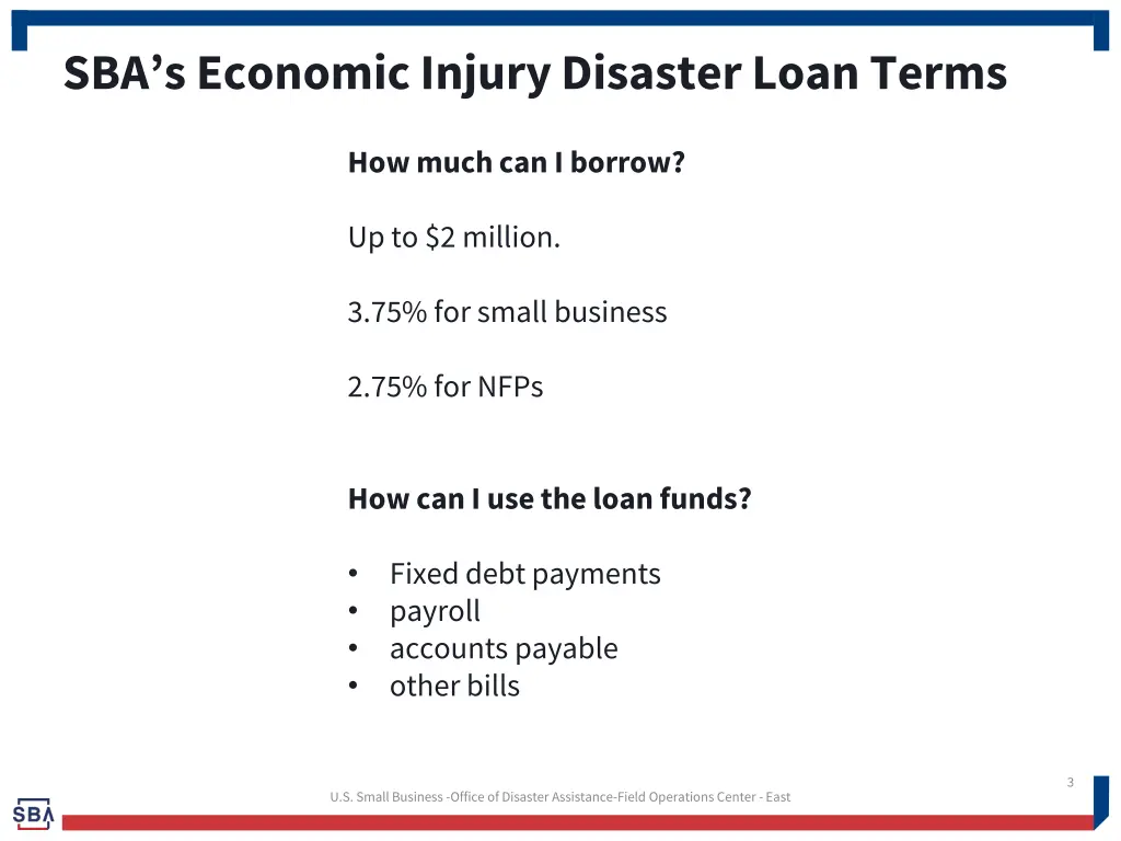 sba s economic injury disaster loan terms