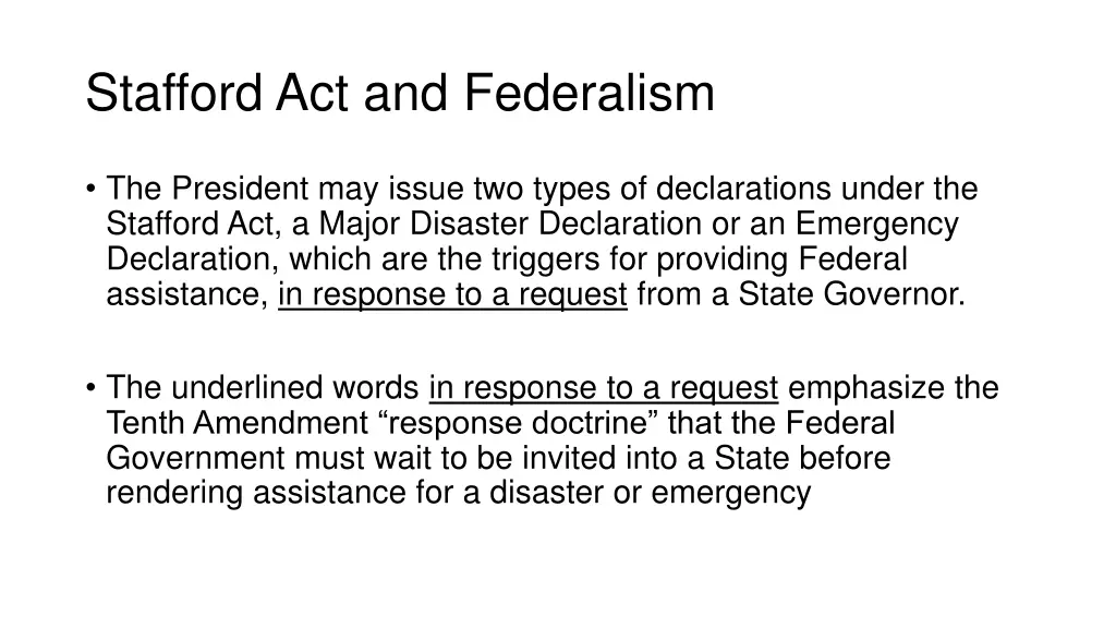 stafford act and federalism