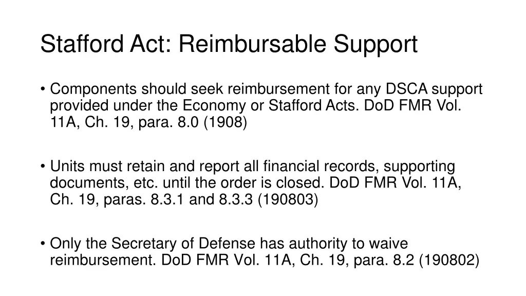 stafford act reimbursable support