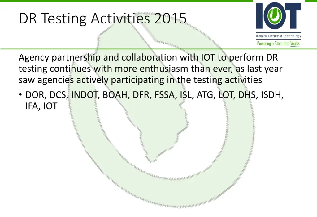dr testing activities 2015