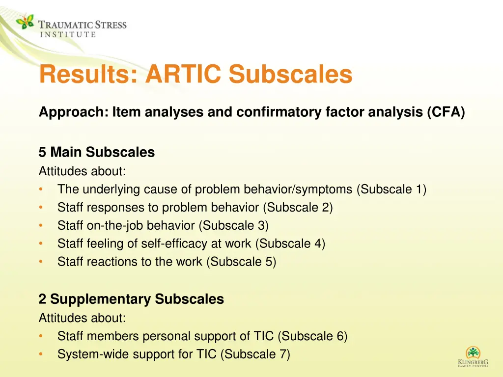 results artic subscales