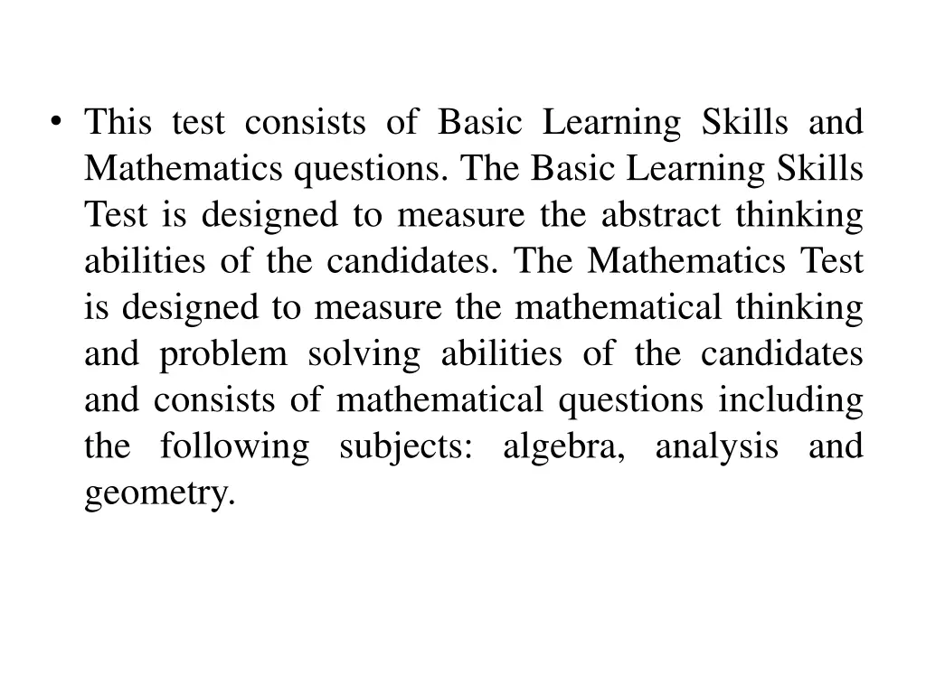 this test consists of basic learning skills