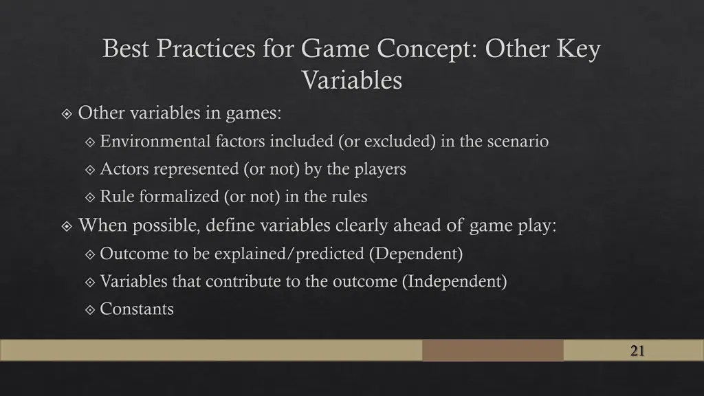 best practices for game concept other