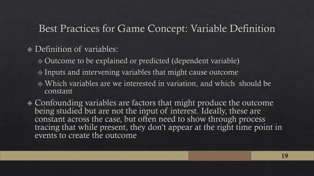 best practices for game concept variable