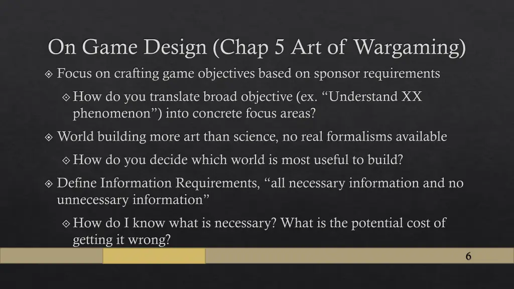 on game design chap 5 art of wargaming focus