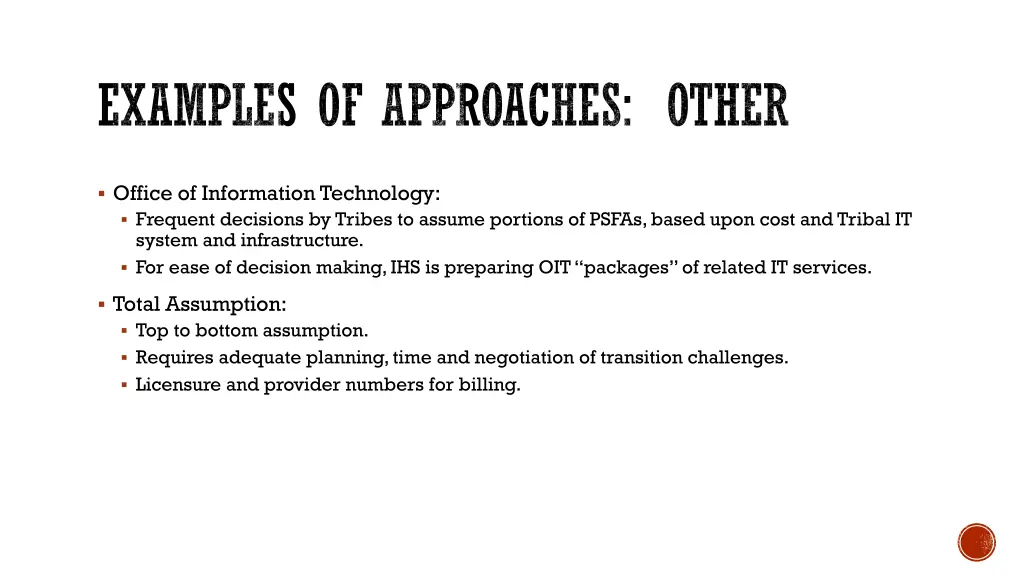 examples of approaches other