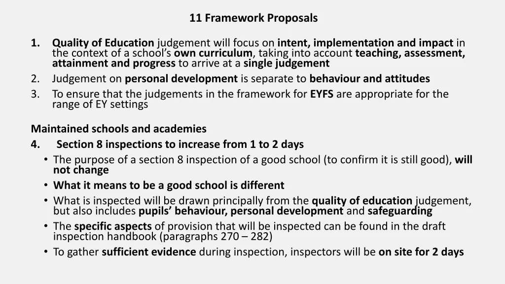 11 framework proposals