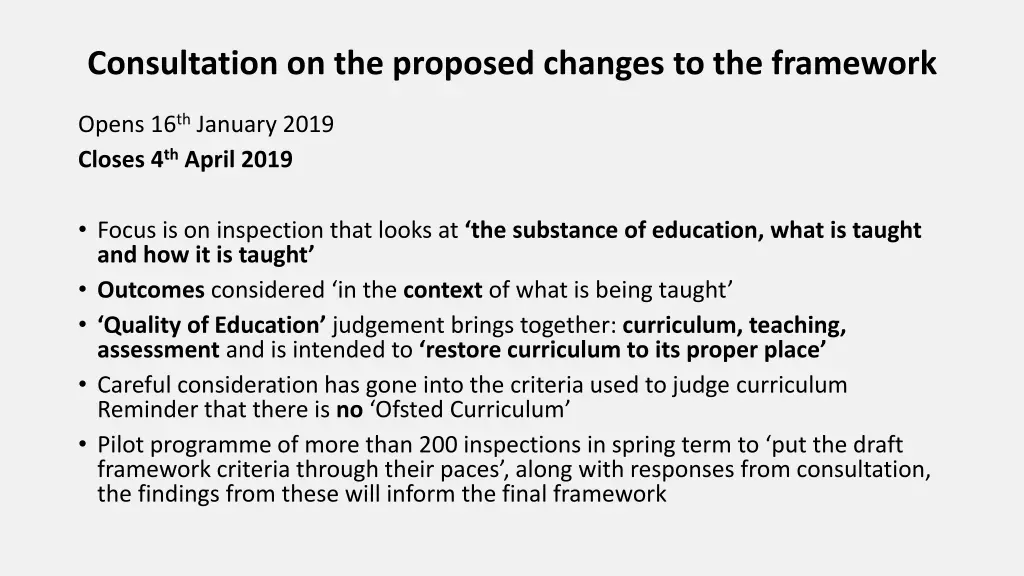 consultation on the proposed changes
