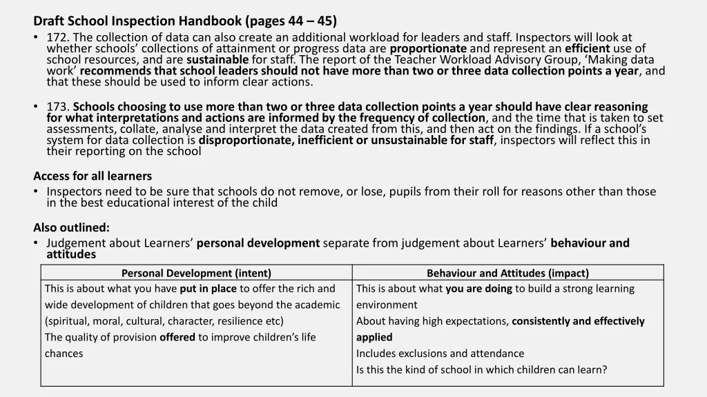 draft school inspection handbook pages