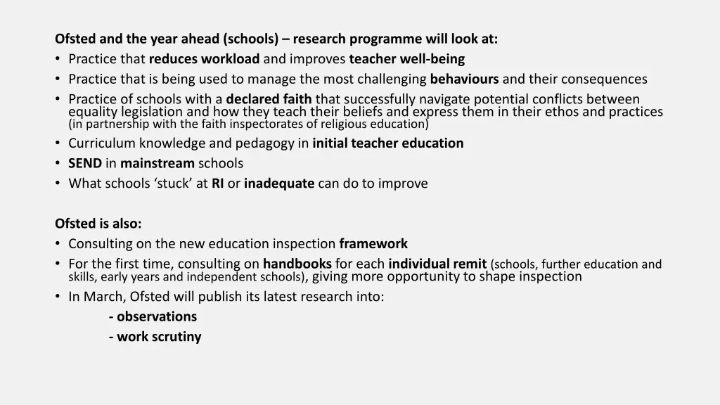 ofsted and the year ahead schools research