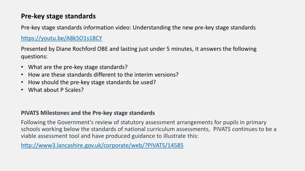 pre key stage standards