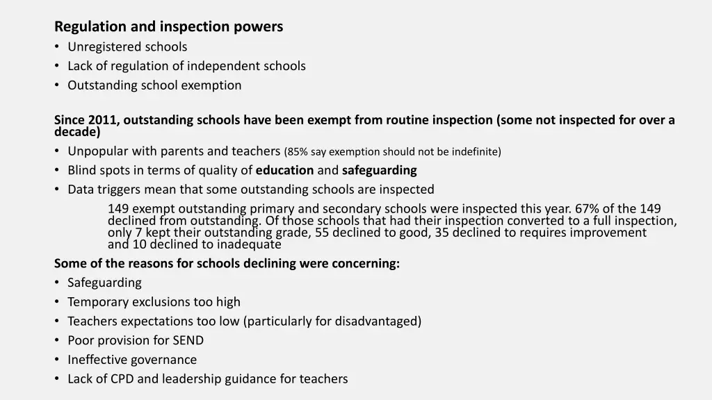 regulation and inspection powers unregistered