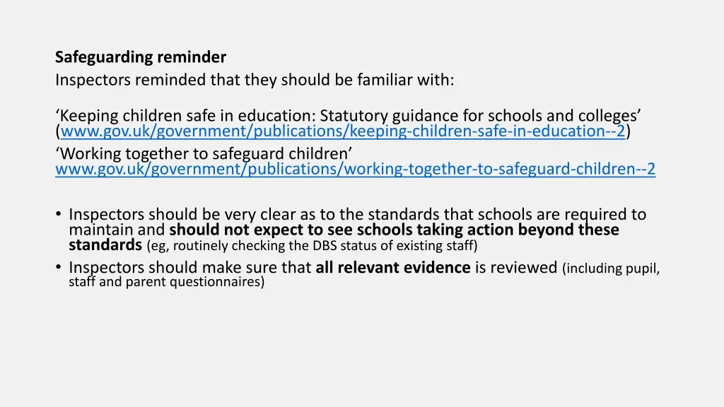 safeguarding reminder inspectors reminded that