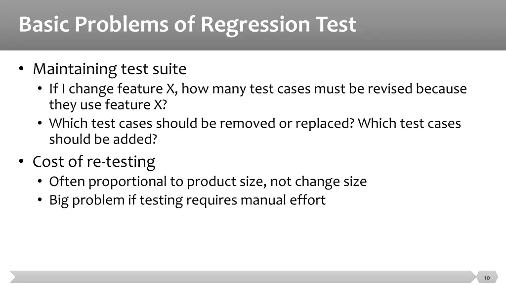 basic problems of regression test