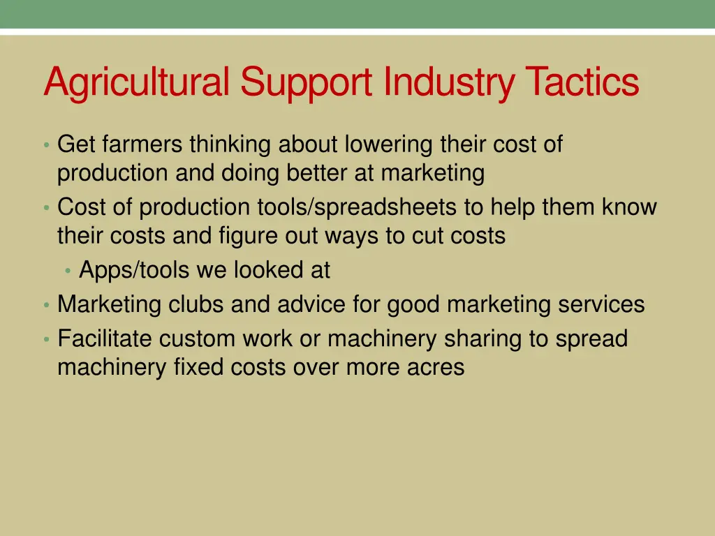 agricultural support industry tactics