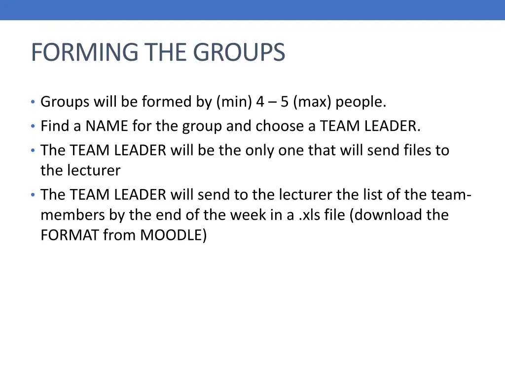 forming the groups