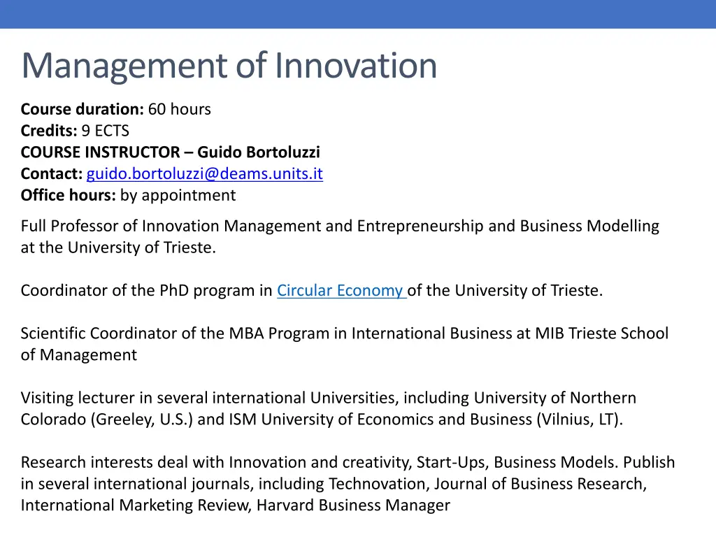 management of innovation