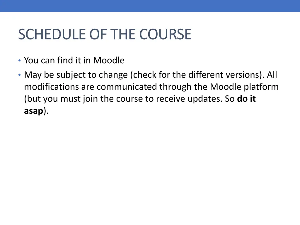 schedule of the course