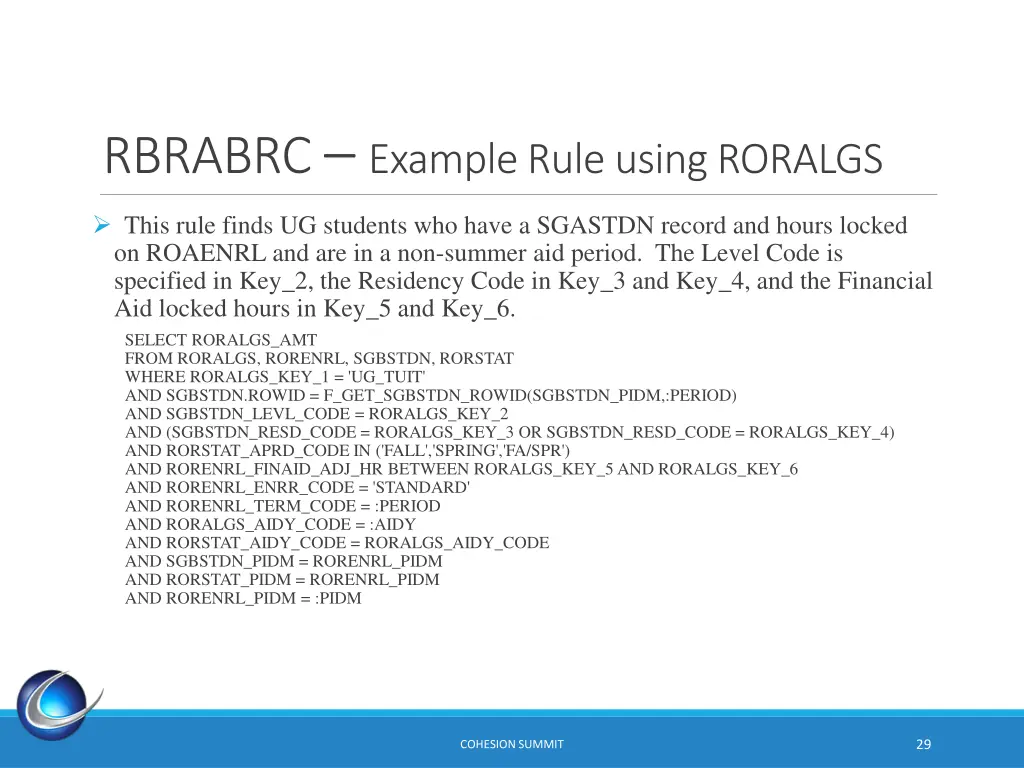 rbrabrc example rule using roralgs