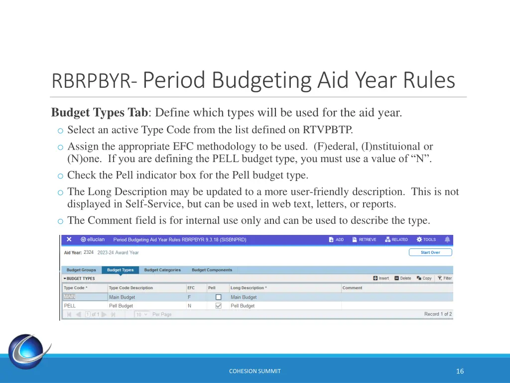 rbrpbyr period budgeting aid year rules 1